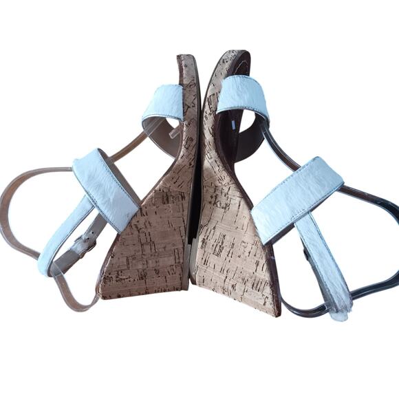 Boden Louisa White Calf Hair Cork Wedge Sandals EU 39 US 8.5 - Picture 5 of 8